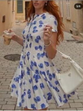 Zara White Dress with Blue Shell Print